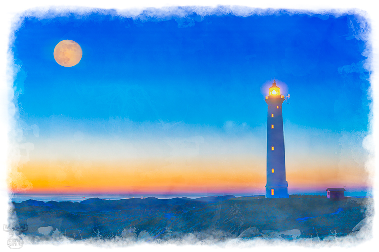 Aquarelle Lighthouse Moon